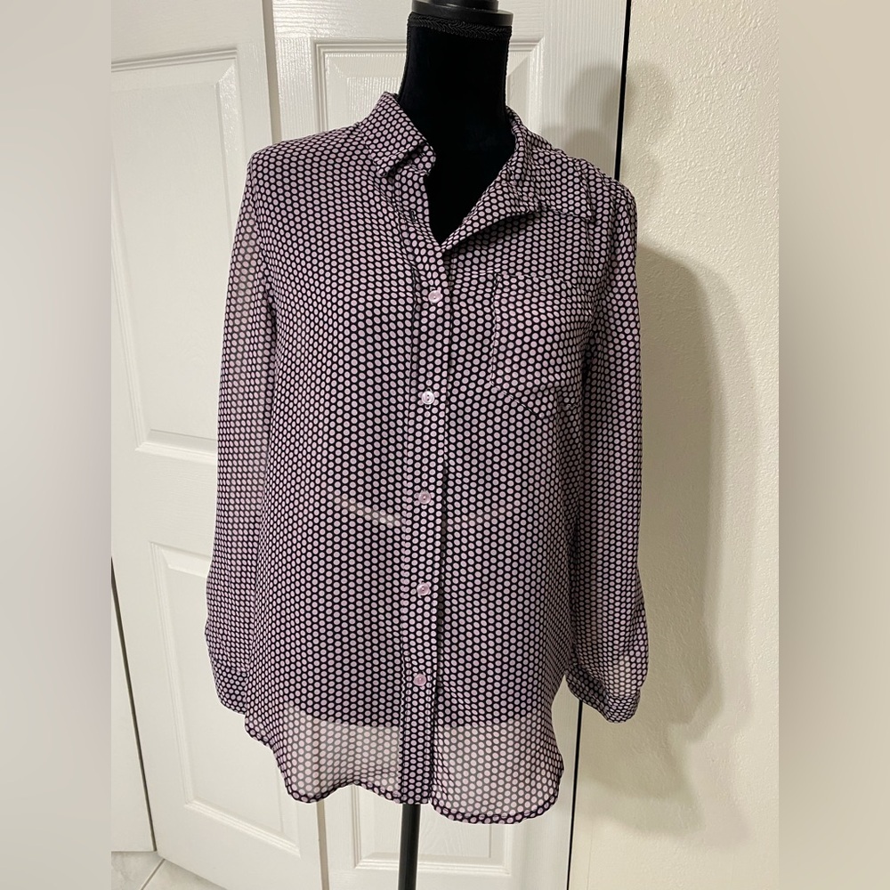Nanette Lepore Black Violet dots blouse size M